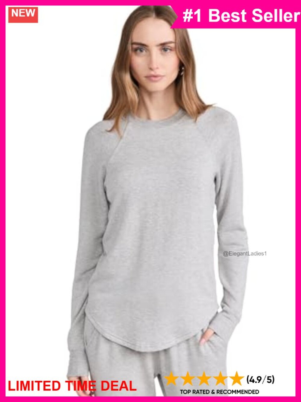 Lightweight Fleece Pullover Sweatshirt Ribbed Cuffs Raglan Sleeves Relaxed Fit